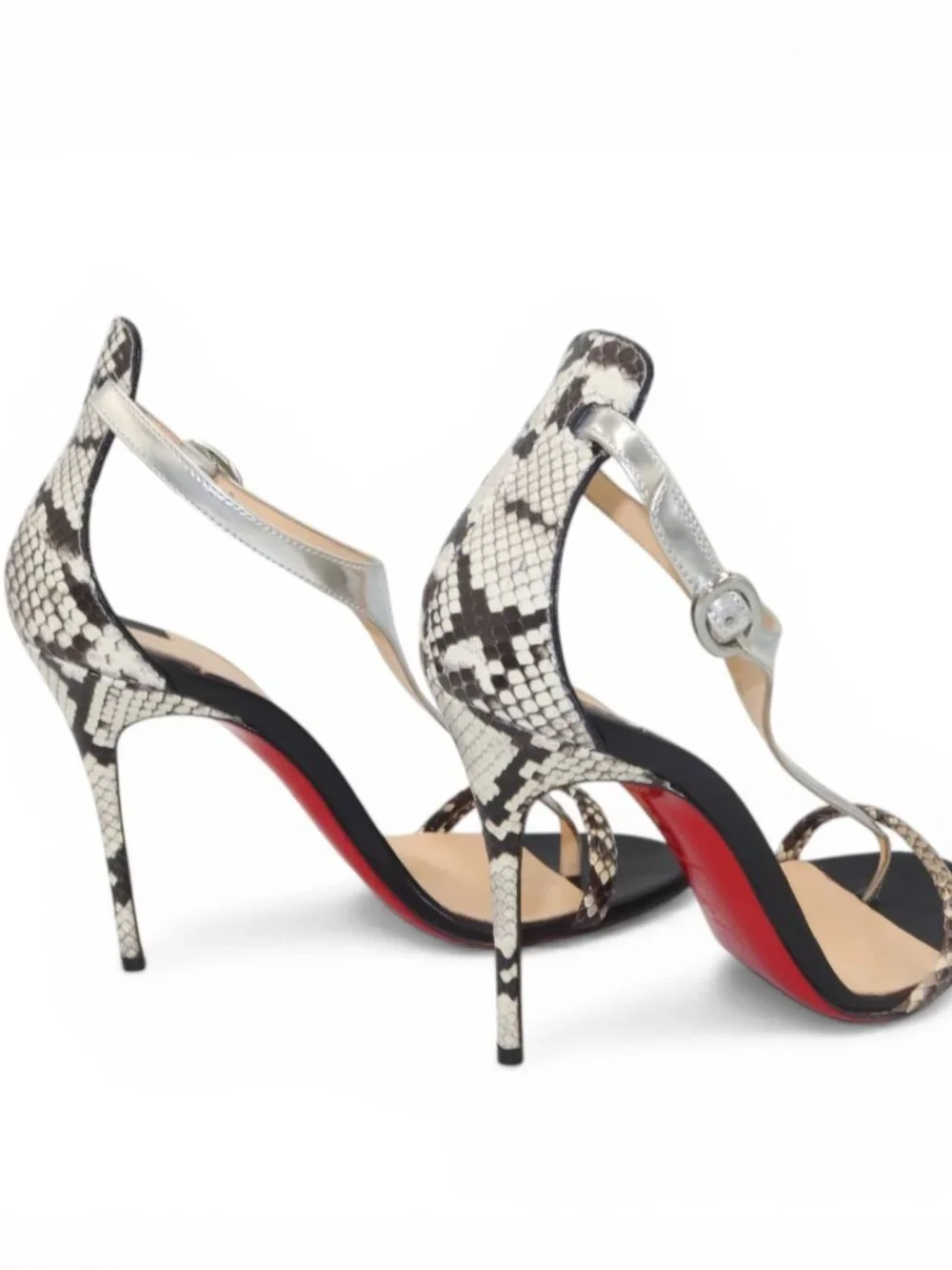 Christian Louboutin Athina Python T Strap Sandals Black Silver Size 37.5 - Picture 10 of 16